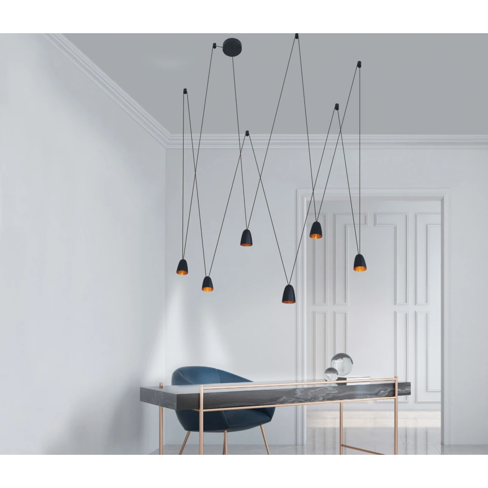 LED Κρεμαστό Φωτιστικό Πολύφωτο Σε Μαύρο-Χρυσό Χρώμα 6x7W  - ZAMBELIS LIGHTS