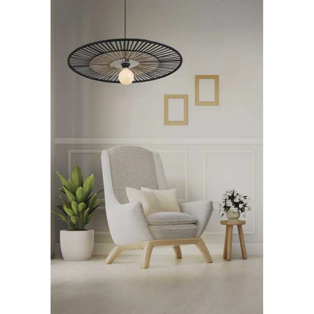 Κρεμαστό Φωτιστικό Σε Φυσικό Και Μαύρο Μπαμπού Και Μέταλλο Φ40CM 1xE27 - ZAMBELIS LIGHTS