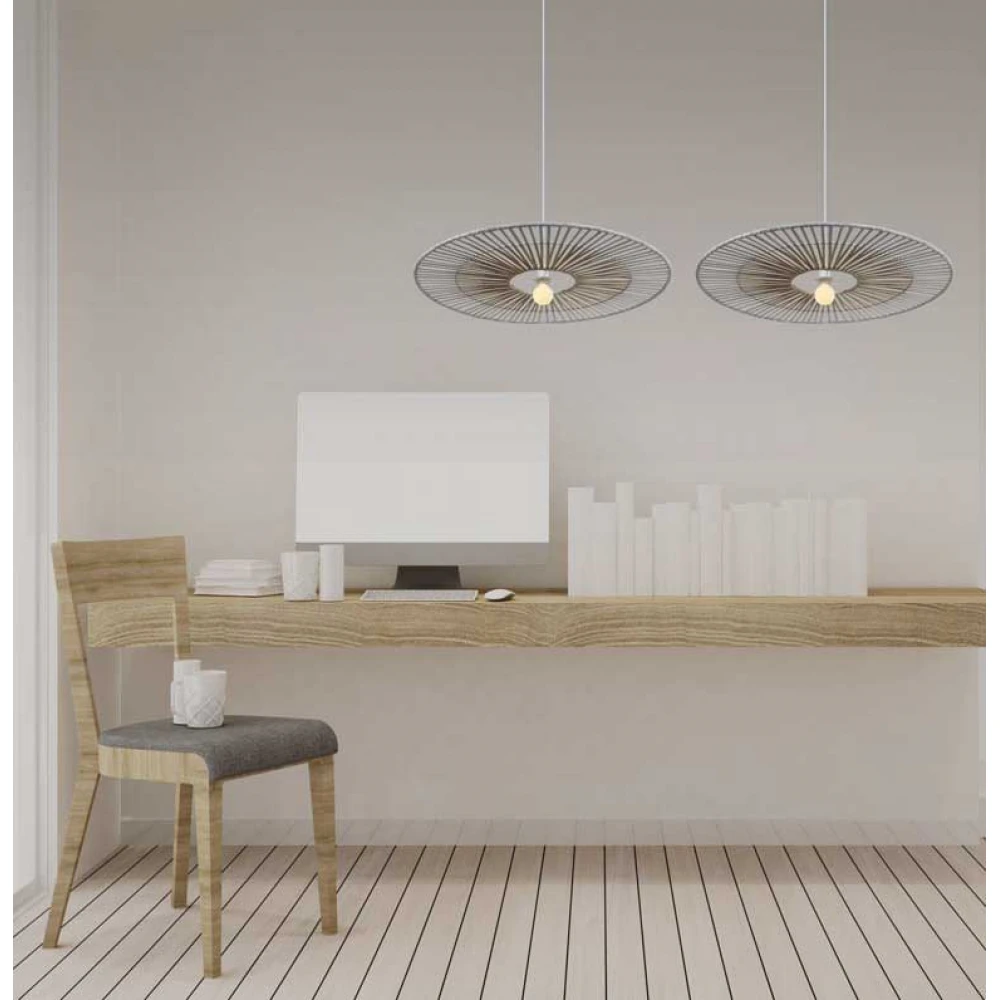 Κρεμαστό Φωτιστικό Σε Φυσικό Και Λευκό Μπαμπού Και Μέταλλο Φ40CM 1xE27 - ZAMBELIS LIGHTS