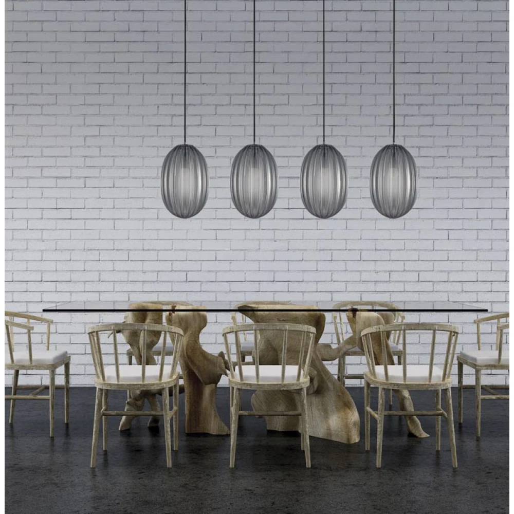 Κρεμαστό Φωτιστικό Ράγα Γυάλινο Σε Γκρι Χρώμα 4x E14 - Zambelis Lights