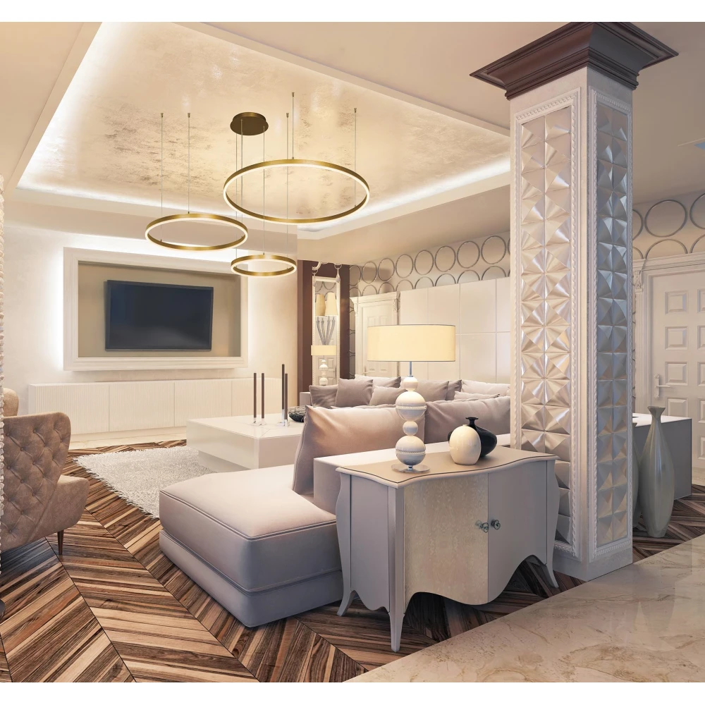 LED Κρεμαστό Φωτιστικό Με Τρεις Κύκλους Από Μέταλλο Σε Χρυσό Ματ 136W Dimmable - Zambelis Lights