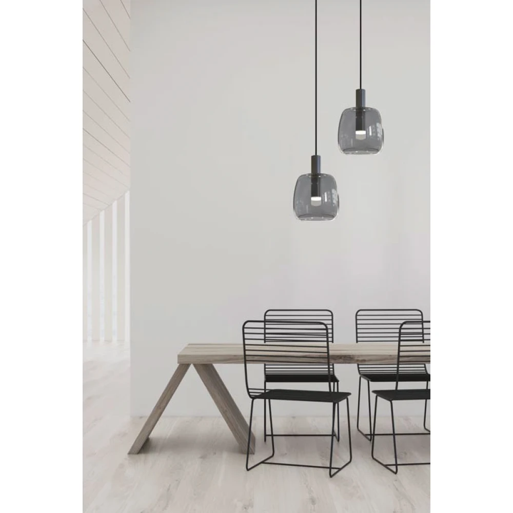 LED Κρεμαστό Φωτιστικό Μαύρο Με Φιμέ Γυαλί 5W Φ14.5cm - Zambelis Lights