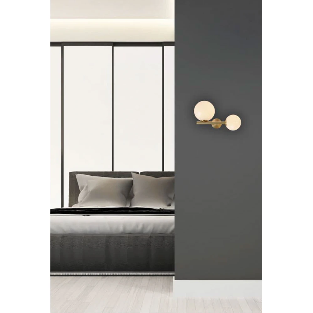 Απλίκα Δίφωτη Μεταλλική Σε Χρυσό Ματ Με Οπάλ Γυαλί 2xE14 max 15W led - Zambelis Lights