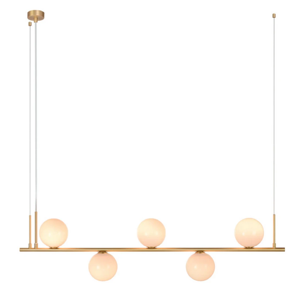 Κρεμαστό Μεταλλικό Φωτιστικό Σε Χρυσό Ματ  Με Οπάλ Γυαλί 5xE14 max 15W led - Zambelis Lights