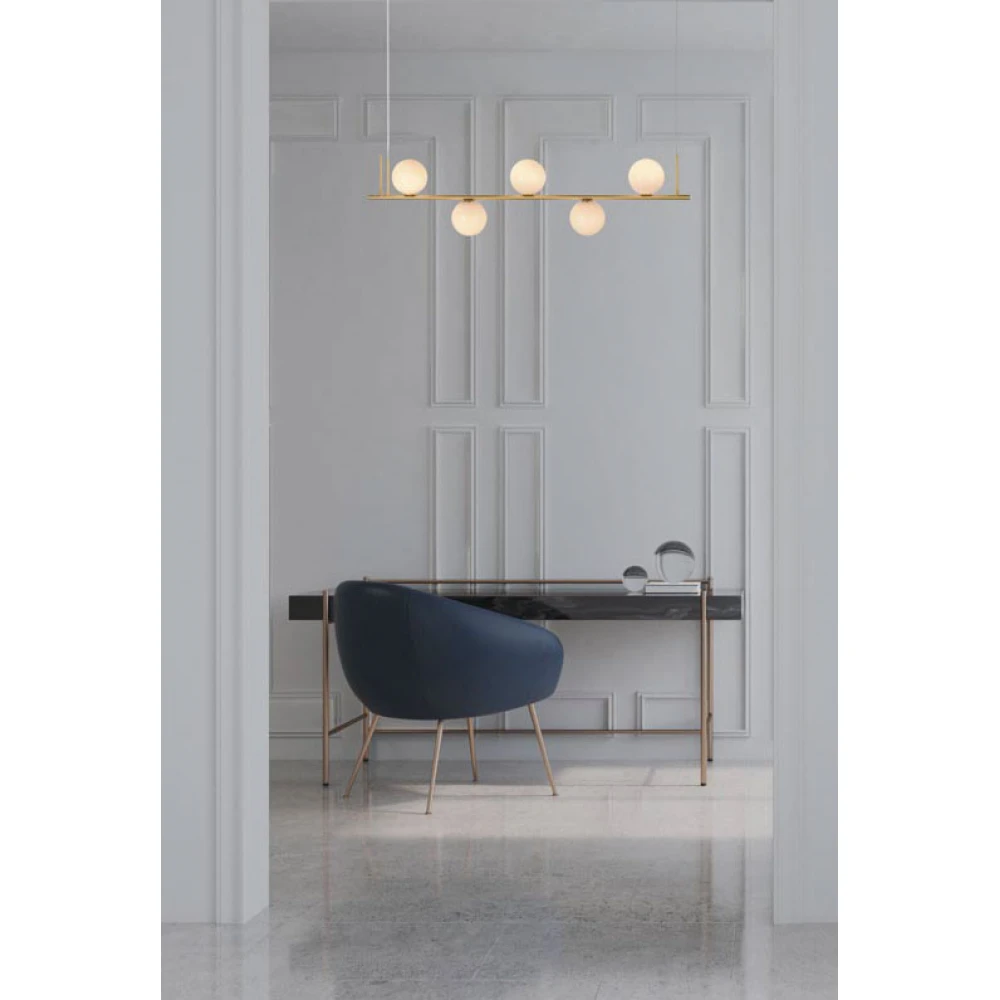 Κρεμαστό Μεταλλικό Φωτιστικό Σε Χρυσό Ματ  Με Οπάλ Γυαλί 5xE14 max 15W led - Zambelis Lights