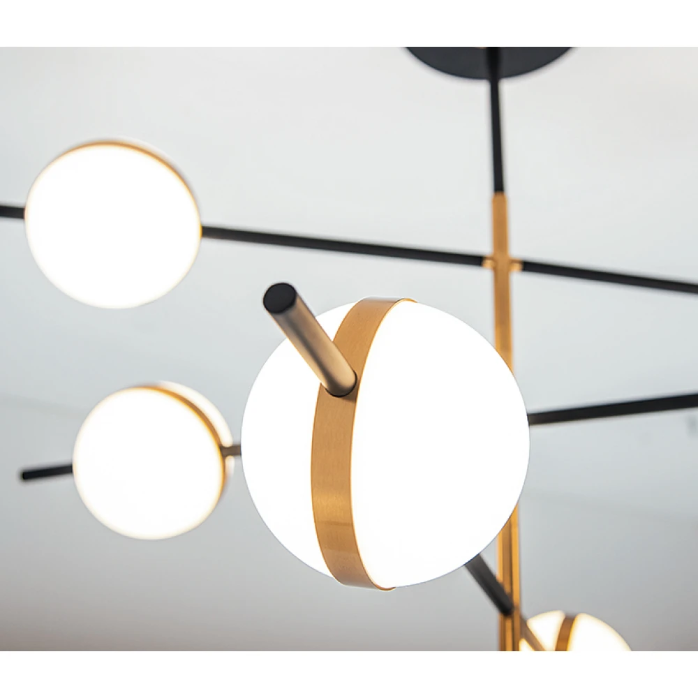 LED Κρεμαστό Φωτιστικό Με Κινούμενες Οπάλ Μπάλες Μαύρο - Χρυσό 45W - ZAMBELIS LIGHTS