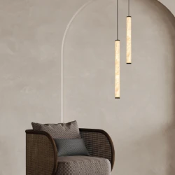 LED Κρεμαστό Φωτιστικό Μεταλλικό Μαύρο με Φυσικό Αλάβαστρο 15W 970lm 3000K CRI90 Dimmable Triac - Zambelis Lights