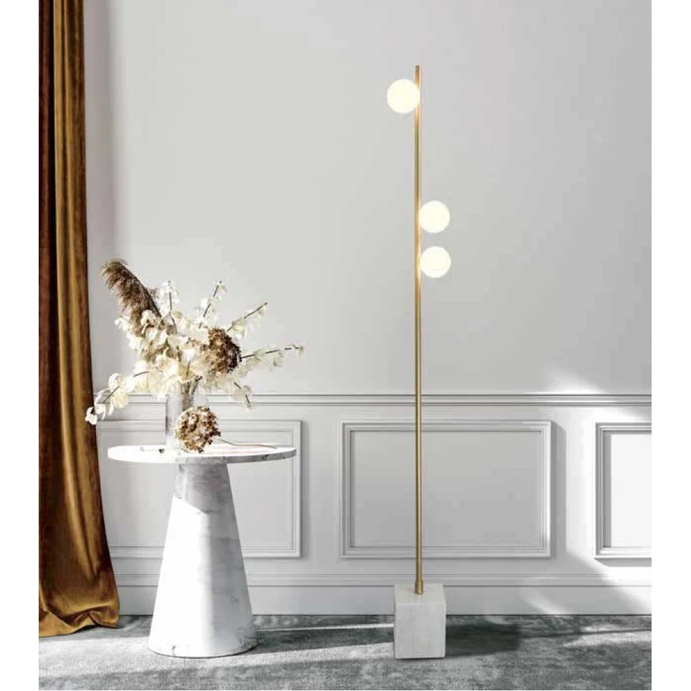 Φωτιστικό Δαπέδου Από Λευκό Μάρμαρο Σε Χρυσό Σώμα Και Οπάλ Γυαλί  3x G9 - ZAMBELIS LIGHTS