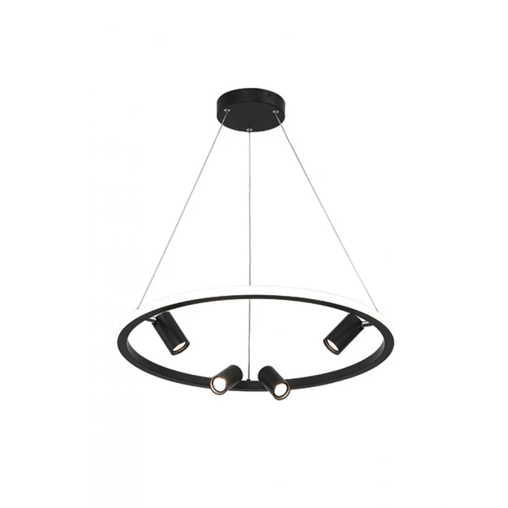 LED Κρεμαστό Πολύφωτο Φωτιστικό με Led Δαχτυλίδι και Τέσσερα Κινούμενα Σποτ 27W + 4x5W - Zambelis Lights