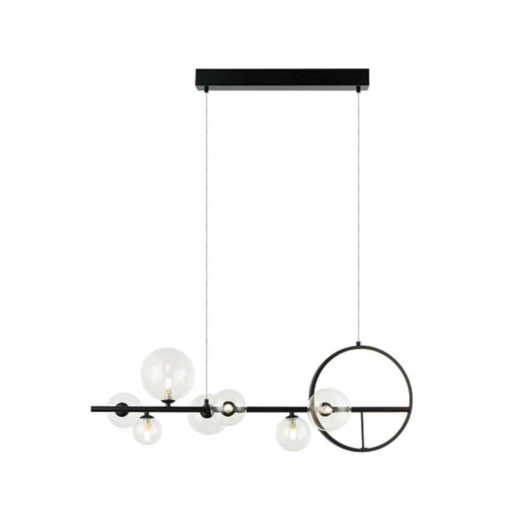 Κρεμαστό Φωτιστικό Επτάφωτο Με Led δαχτυλίδι Από Αλουμίνιο και Γυαλί - Μαύρο 14W + 7xG9 - Zambelis Lights