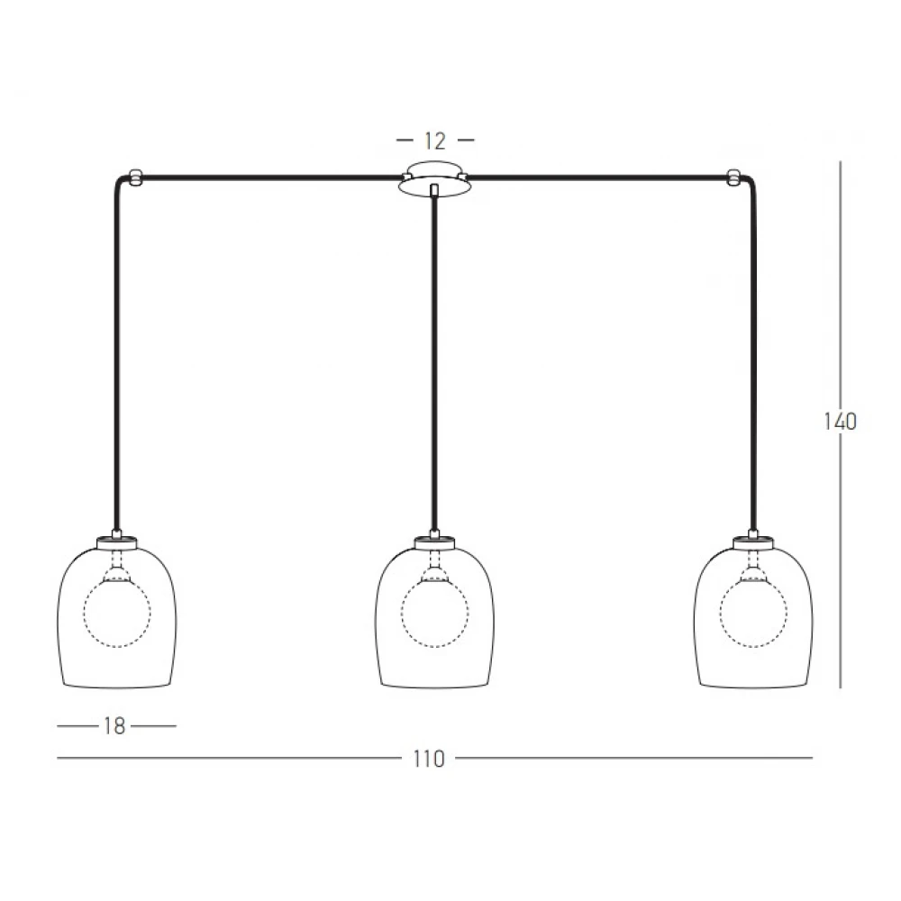 Κρεμαστό τρίφωτο φωτιστικό Ράγα Από Γυαλί Μαύρο Διάφανο 3xG9 Led - Zambelis Lights