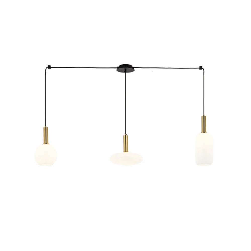 Κρεμαστό τρίφωτο φωτιστικό Σε διάταξη Ράγας Από Γυαλί Λευκό Οπάλ 3x E27 - Zambelis Lights