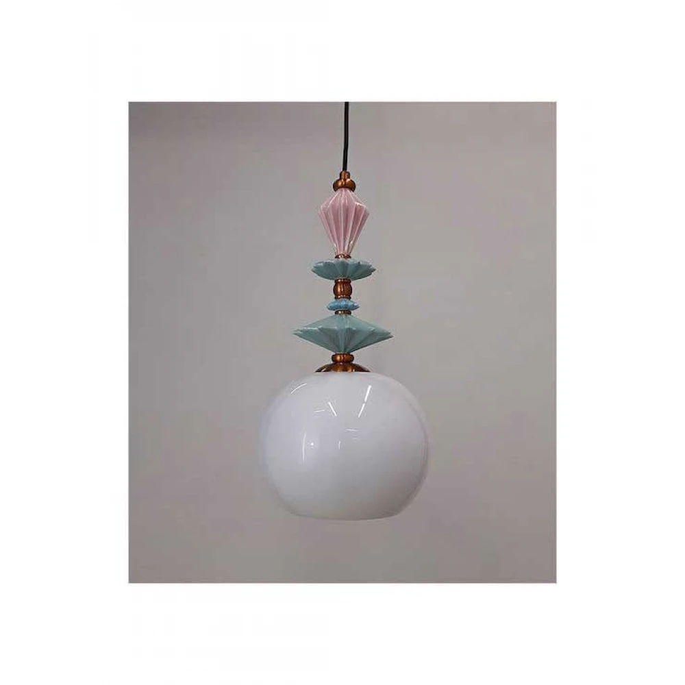 Κρεμαστό Τρίφωτο Φωτιστικό Με Κεραμικά Στοιχεία και Γυαλί Οπαλίνα 3x E27 - Zambelis Lights