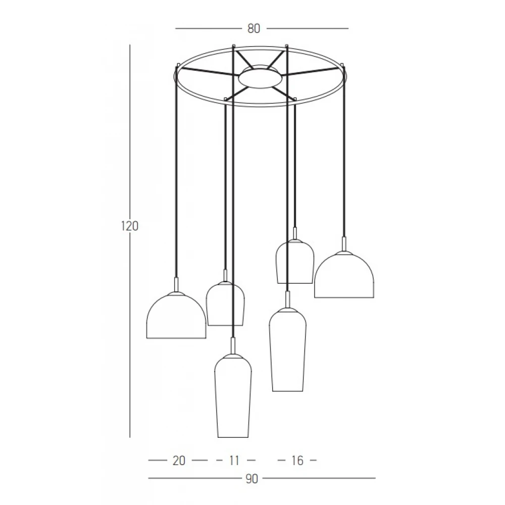 Κρεμαστό Εξάφωτο Φωτιστικό Με Σαμπανιζέ Γυαλιά 6x E14 - Zambelis Lights