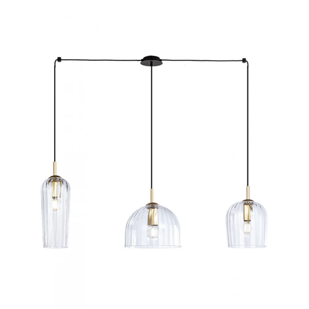 Κρεμαστό Τρίφωτο Φωτιστικό Με Διάφανα Γυαλιά Σε Διάταξη Ραγας 3x E14 - Zambelis Lights