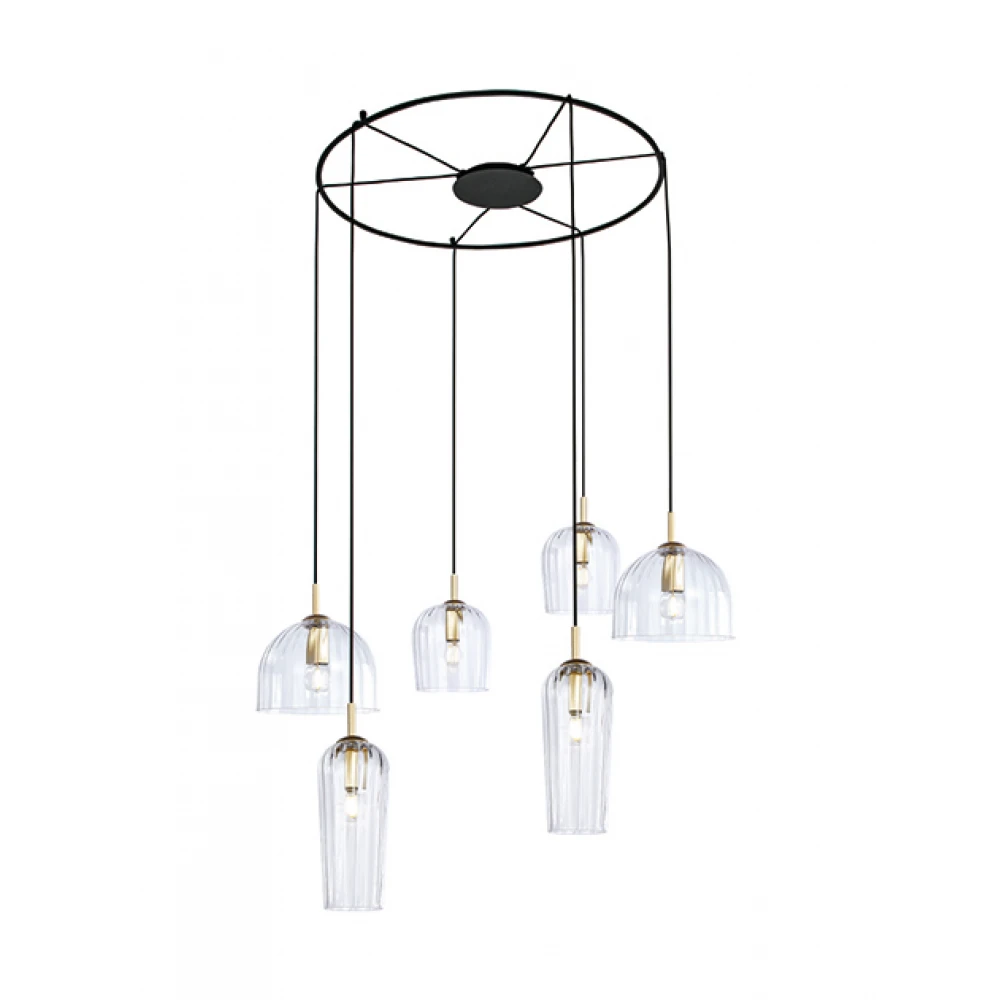 Κρεμαστό Εξάφωτο Φωτιστικό Με Διάφανα Γυαλιά 6x E14 - Zambelis Lights