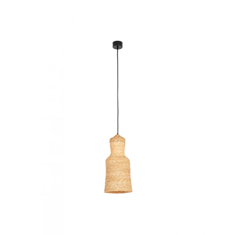 Κρεμαστό Φωτιστικό Μονόφωτο από Μέταλλο και Πλεκτό Σιτάρι D22cm 1xE27 - ZAMBELIS LIGHTS
