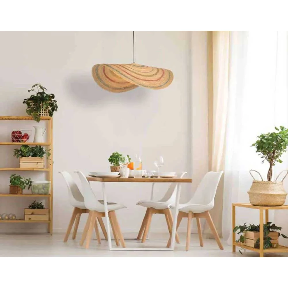 Κρεμαστό Φωτιστικό Μονόφωτο από Μέταλλο και Πλεκτό Σιτάρι D108cm 1xE27 - ZAMBELIS LIGHTS