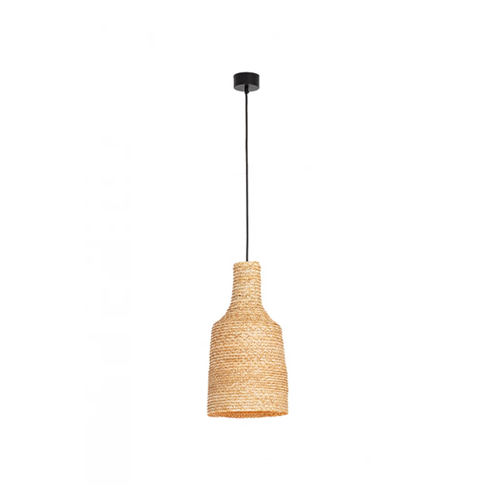 Κρεμαστό Φωτιστικό Μονόφωτο από Μέταλλο και Πλεκτό Σιτάρι D22cm 1xE27 - ZAMBELIS LIGHTS