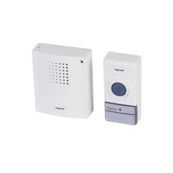 Kit κουδουνιού Essential λευκό περιλαμβάνει ένα κουδούνι & ένα στεγανό μπουτόν κουδουνιού, εμβέλεια 50m & 32 μελωδίες - legrand