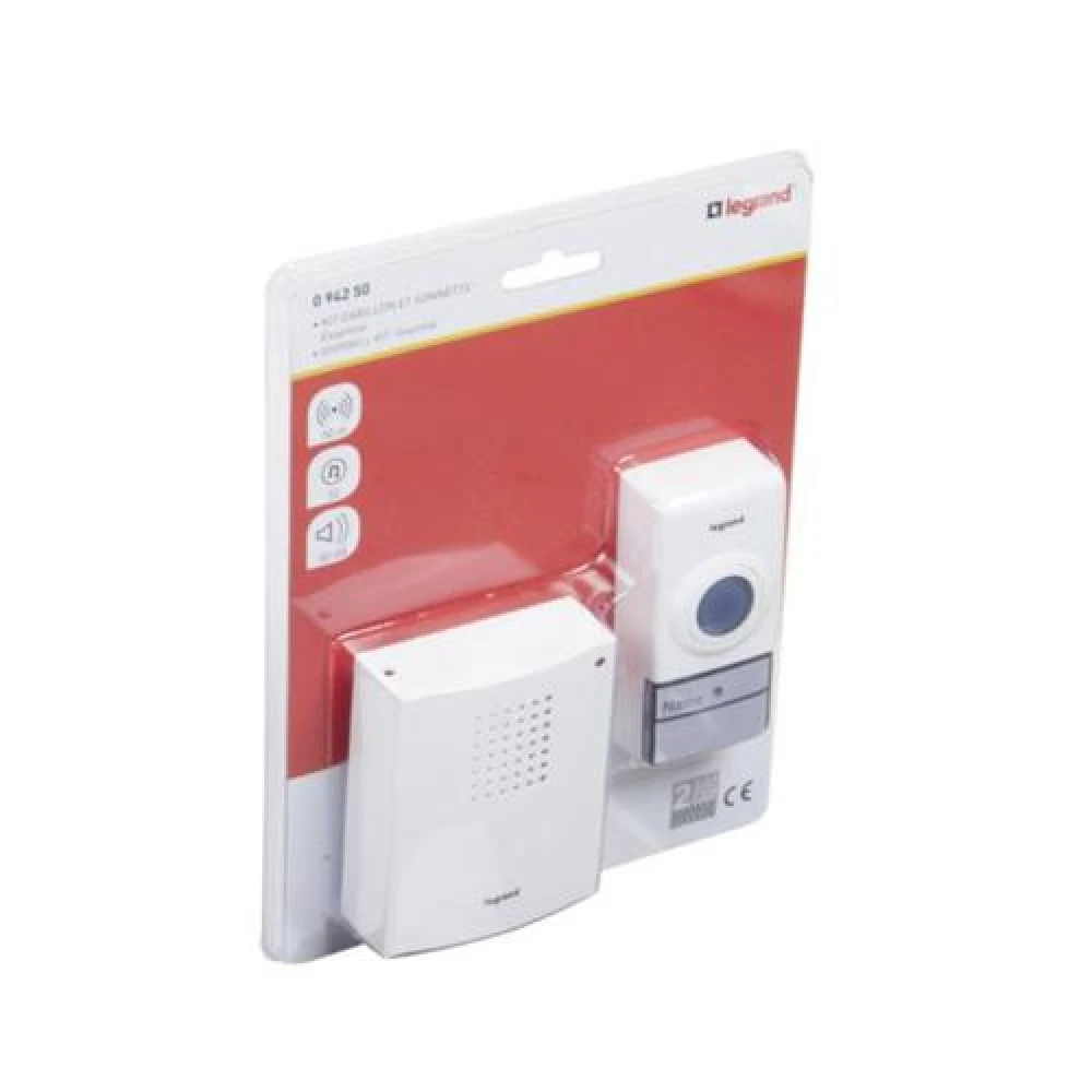 Kit κουδουνιού Essential λευκό περιλαμβάνει ένα κουδούνι & ένα στεγανό μπουτόν κουδουνιού, εμβέλεια 50m & 32 μελωδίες - legrand