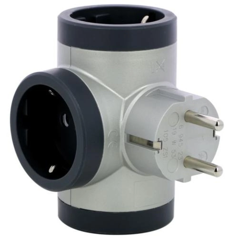 Πολύπριζο με 3 πρίζες σούκο, πλάγια έξοδος, Αλουμίνιο/Σκούρο Γκρι - legrand