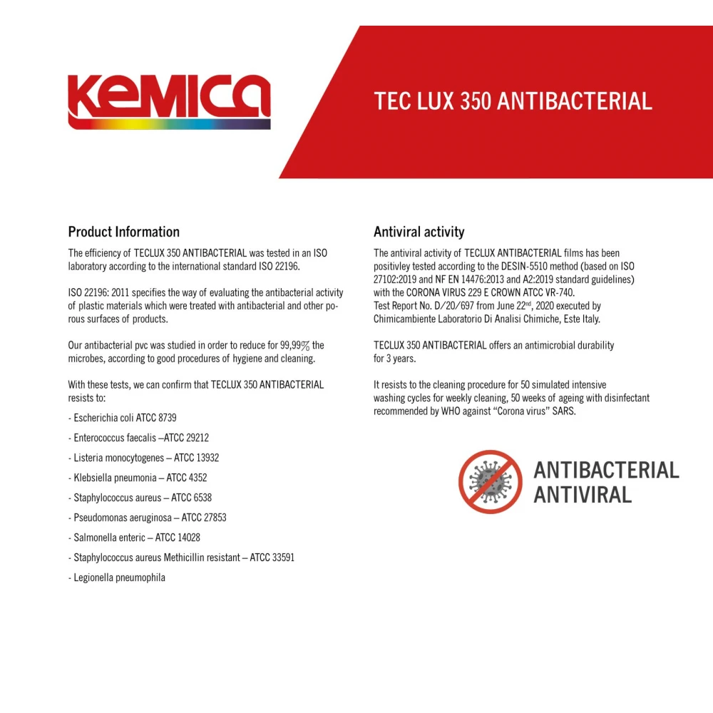 TEC LUX 350 GL ANTIBACTERIAL Ρολό για Αντιμικροβιακή Προστασία Επιφανειών 1,37 x 1m - KEMICA
