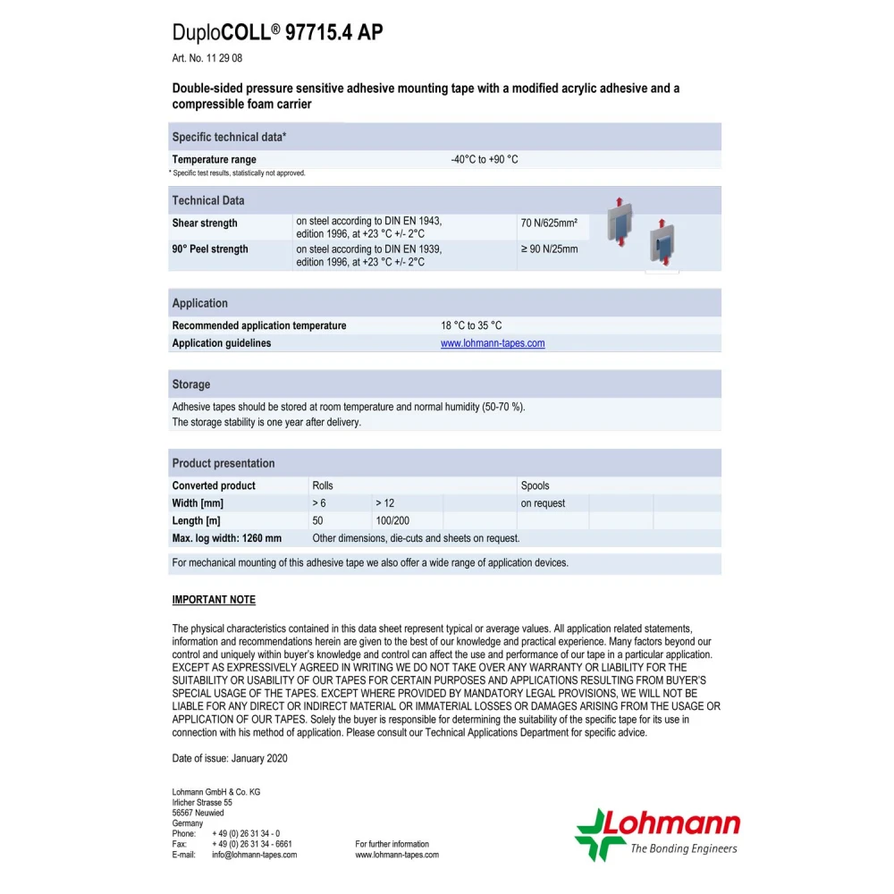 DUPLOCOLL 97711.4 AP Black - ΜΑΥΡΗ Ταινία Βιομηχανικού Τύπου Διπλής Όψης Αφρώδης με Κίτρινο Liner 19mm x 5m - Lohmann