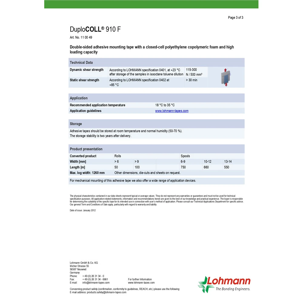 DUPLOCOLL 930F ΜΑΥΡΗ Αφρώδης Ταινία Διπλής Όψης με Κίτρινο Liner 8mm x 50m - Lohmann
