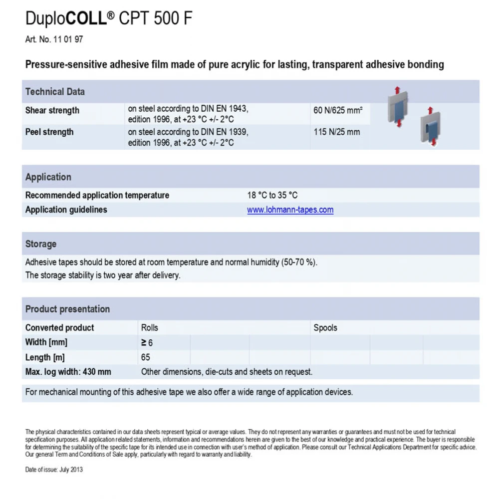 DUPLOCOLL CPT 500F ΔΙΑΦΑΝΗ Ακρυλική Μάζα Κόλλας με Λευκό Liner 9mm x 6m - Lohmann