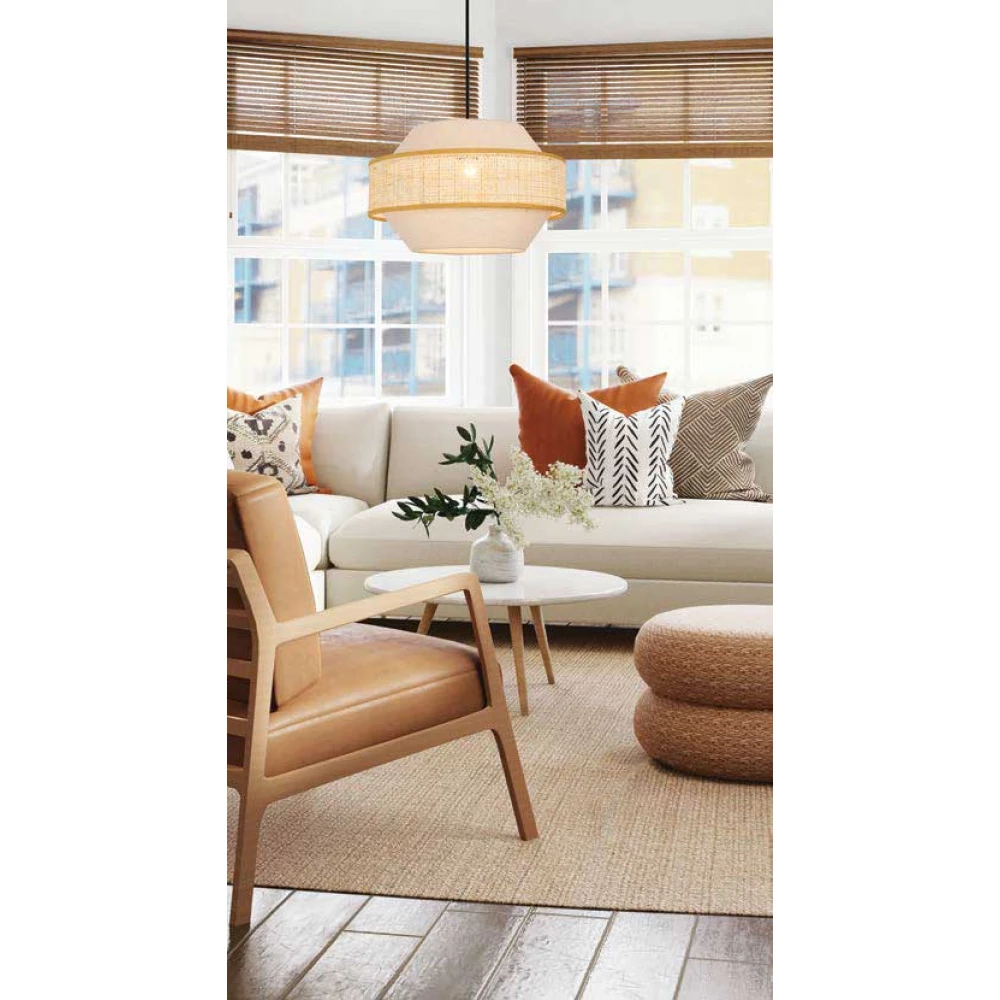 Κρεμαστό Φωτιστικό Μονόφωτο Από Ύφασμα Και Rattan D350 1xE27 ERICA - VIOKEF