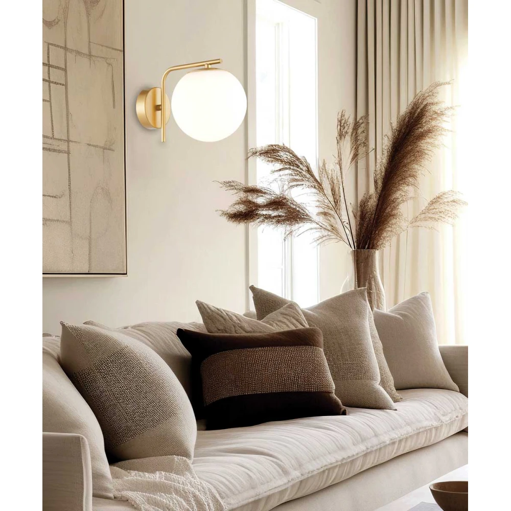 Φωτιστικό Τοίχου Χρυσό Με Οπάλ Γυαλί 1xE14 Nefeli - Viokef