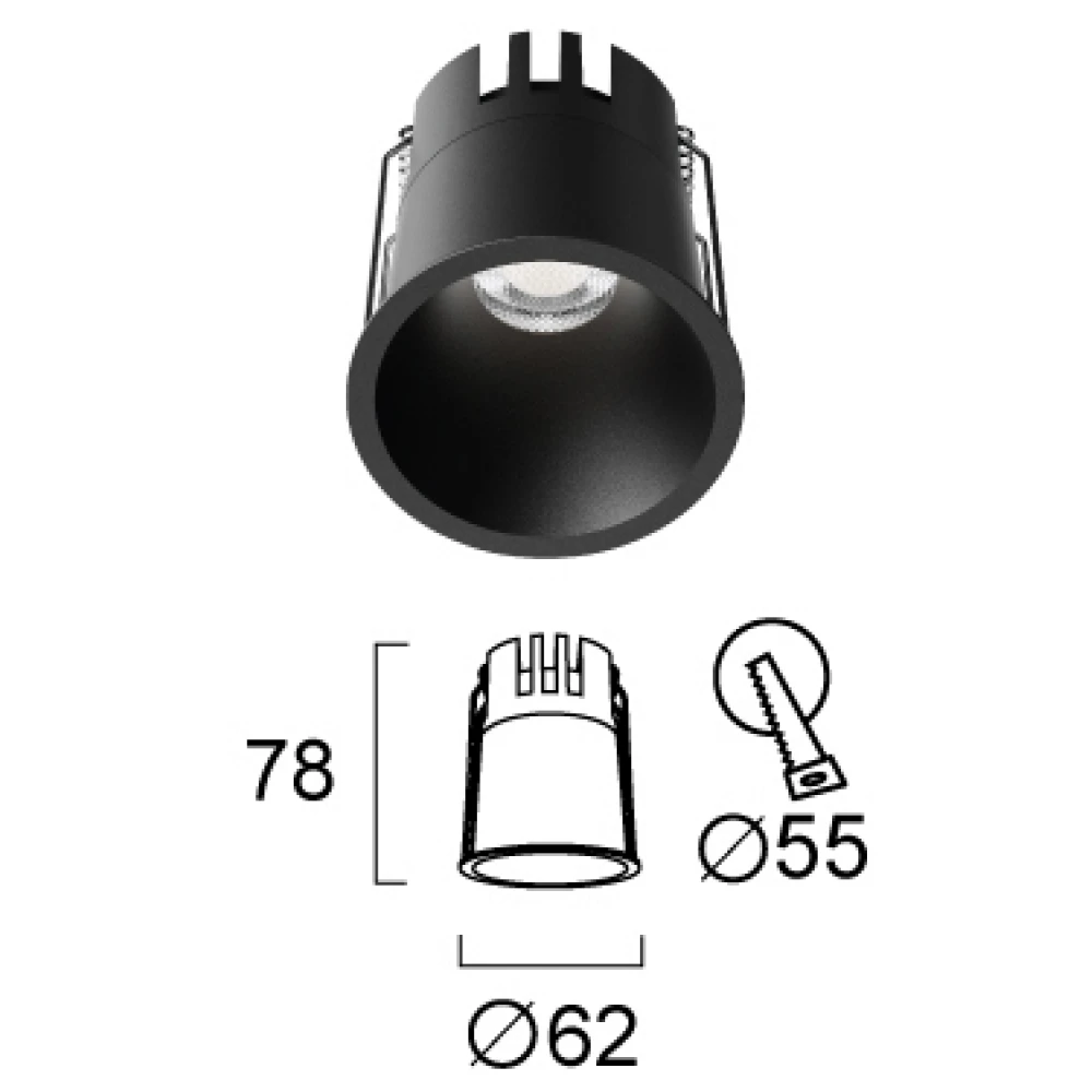 Χωνευτό Σποτ Μαύρο D:62 7W CRI90 Dylan - Viokef