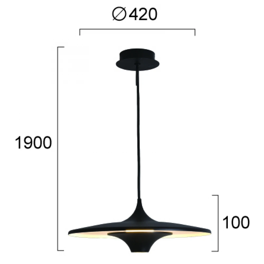 LED Κρεμαστό Φωτιστικό Μονόφωτο Μαύρο 19W CRI 93 Rene - Viokef