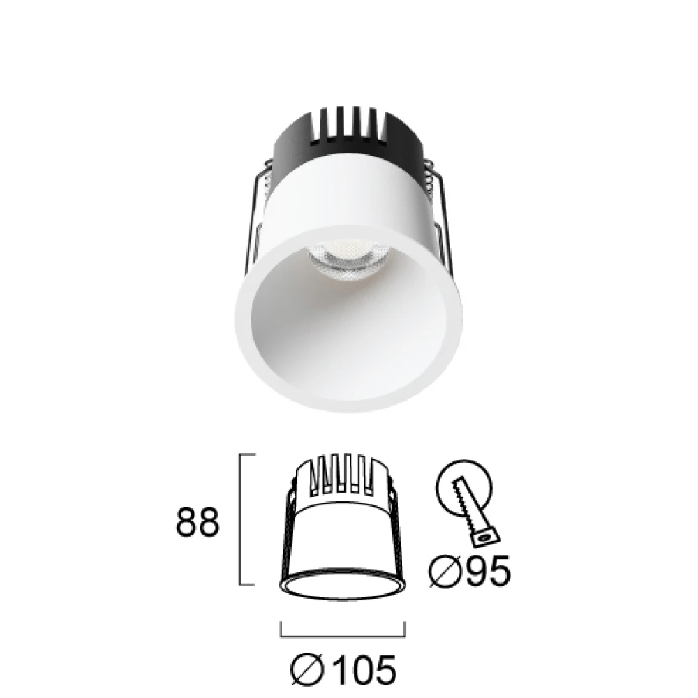 Χωνευτό Σποτ Λευκό D105 19W CRI93 Dylan - Viokef