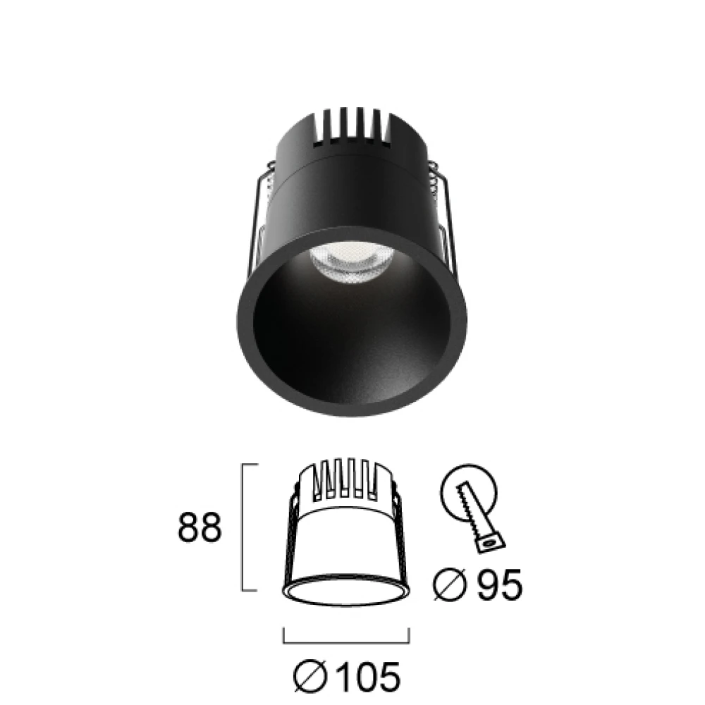 Χωνευτό Σποτ Μαύρο D105 19W CRI 93 Dylan - Viokef