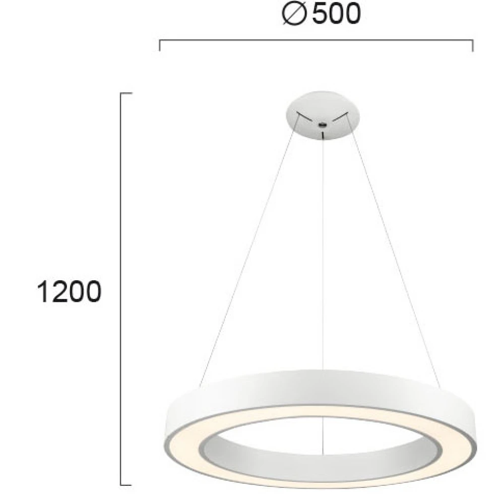 LED Κρεμαστό Μονόφωτο Φωτιστικό Μεταλλικό Λευκό 38W 2090Lm 3000K Apollo VIOKEF