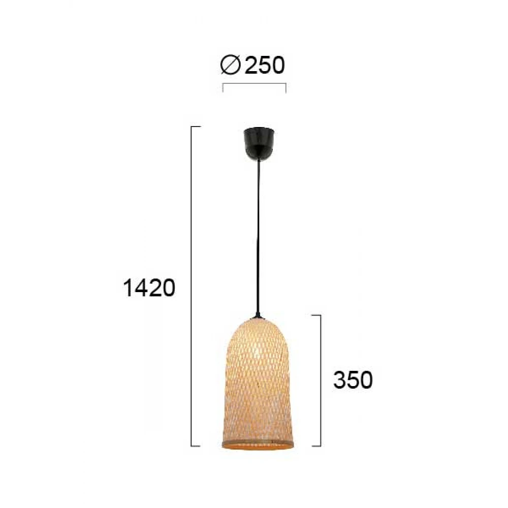 Κρεμαστό Φωτιστικό Μονόφωτο Από Ραττάν Φ25 1x E27 70W Casper - VIOKEF