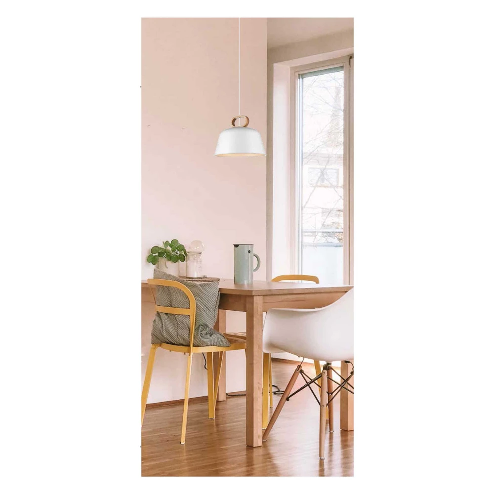 Κρεμαστό Φωτιστικό Μονόφωτο Μεταλλικό Λευκό με Ξύλινη Λεπτομέρεια 1x E27 CLIP VIOKEF