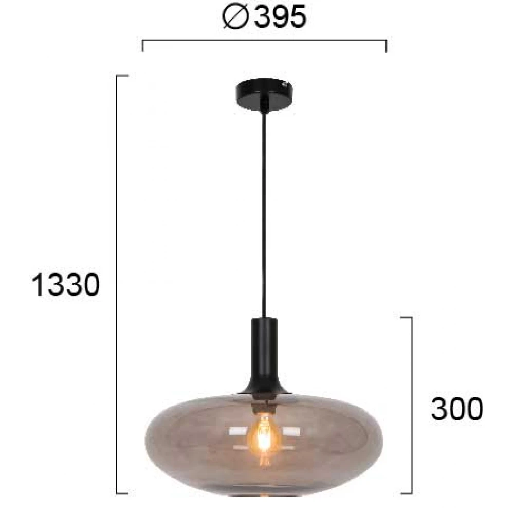 Κρεμαστό Φωτιστικό Μονόφωτο Από Γυαλί Φυμέ D395mm 1xE27 CONVEX - VIOKEF