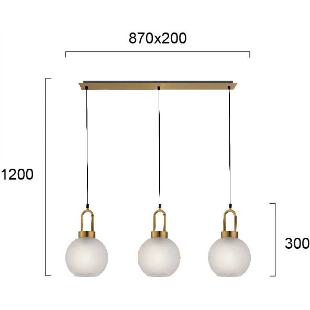Κρεμαστό Φωτιστικό Τρίφωτη Ράγα Με Λευκό Γυαλί Και Χρυσή Ανάρτηση 3x E27 DORIA VIOKEF