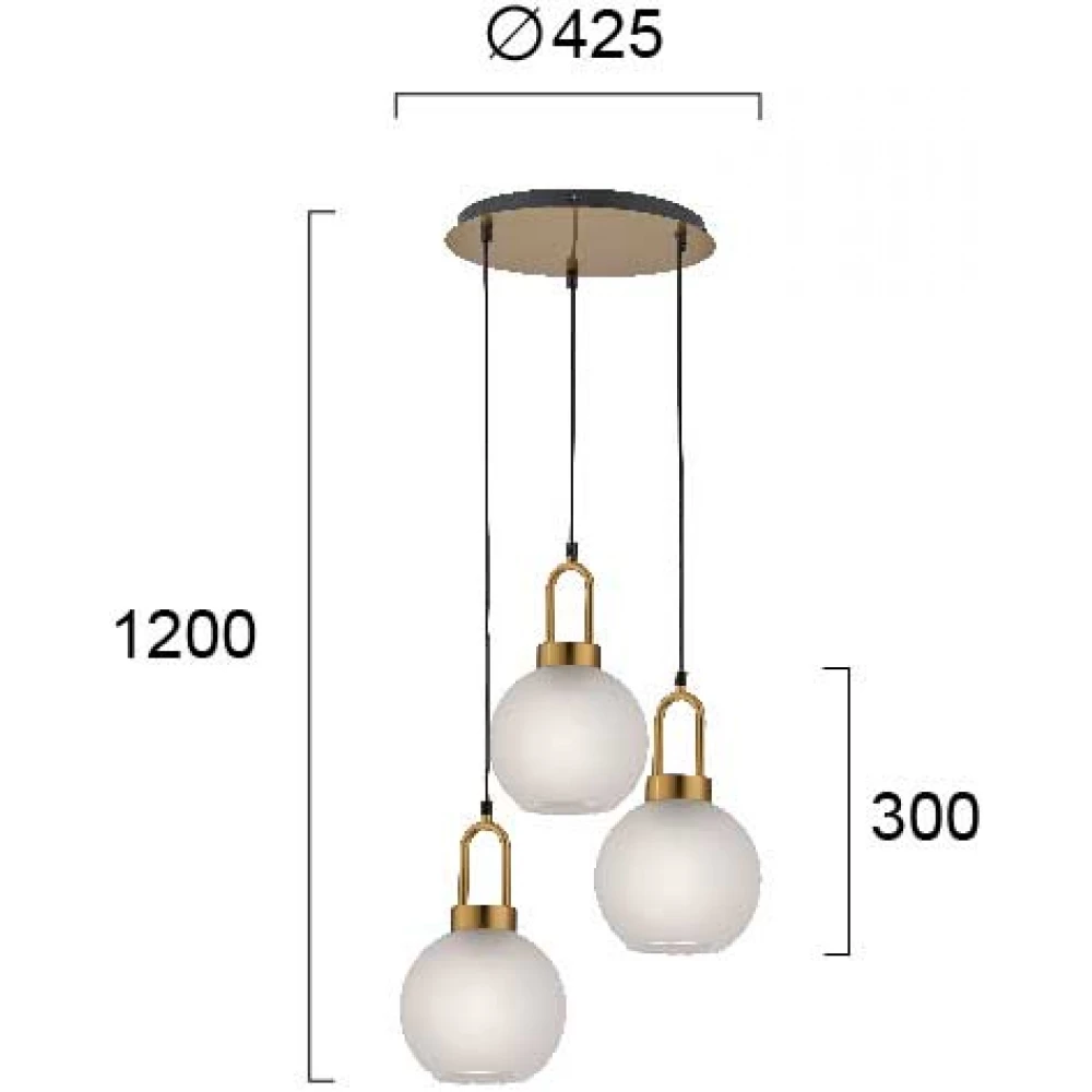 Κρεμαστό Φωτιστικό Τρίφωτο Με Λευκό Γυαλί Και Χρυσή Ανάρτηση 3x E27 DORIA VIOKEF