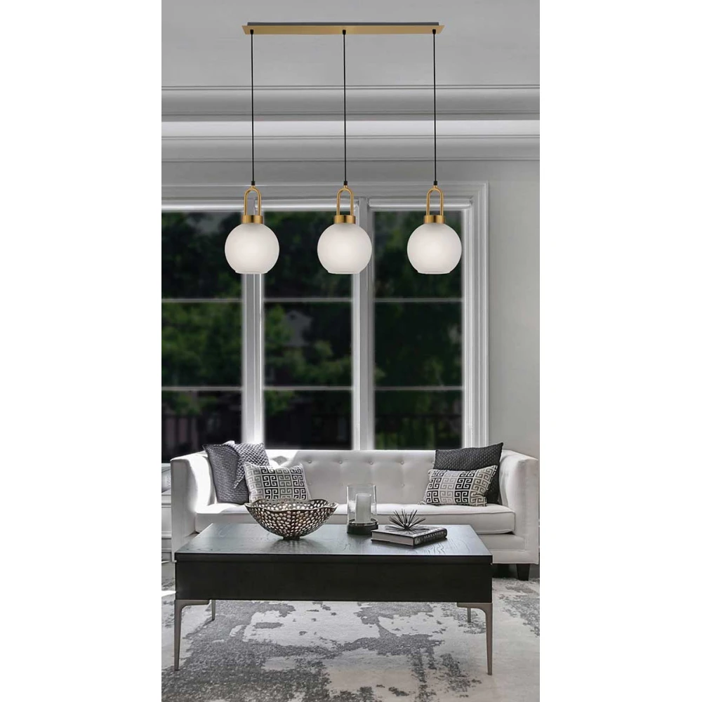 Κρεμαστό Φωτιστικό Τρίφωτη Ράγα Με Λευκό Γυαλί Και Χρυσή Ανάρτηση 3x E27 DORIA VIOKEF