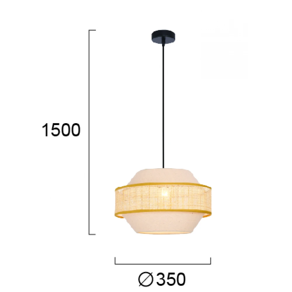 Κρεμαστό Φωτιστικό Μονόφωτο Από Ύφασμα Και Rattan D350 1xE27 ERICA - VIOKEF