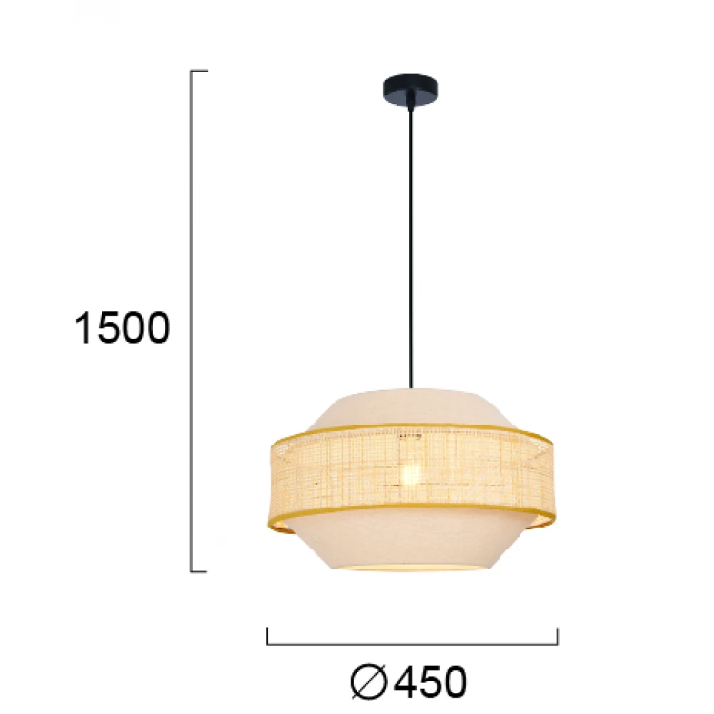 Κρεμαστό Φωτιστικό Μονόφωτο Από Ύφασμα Και Rattan D450 1xE27 ERICA - VIOKEF
