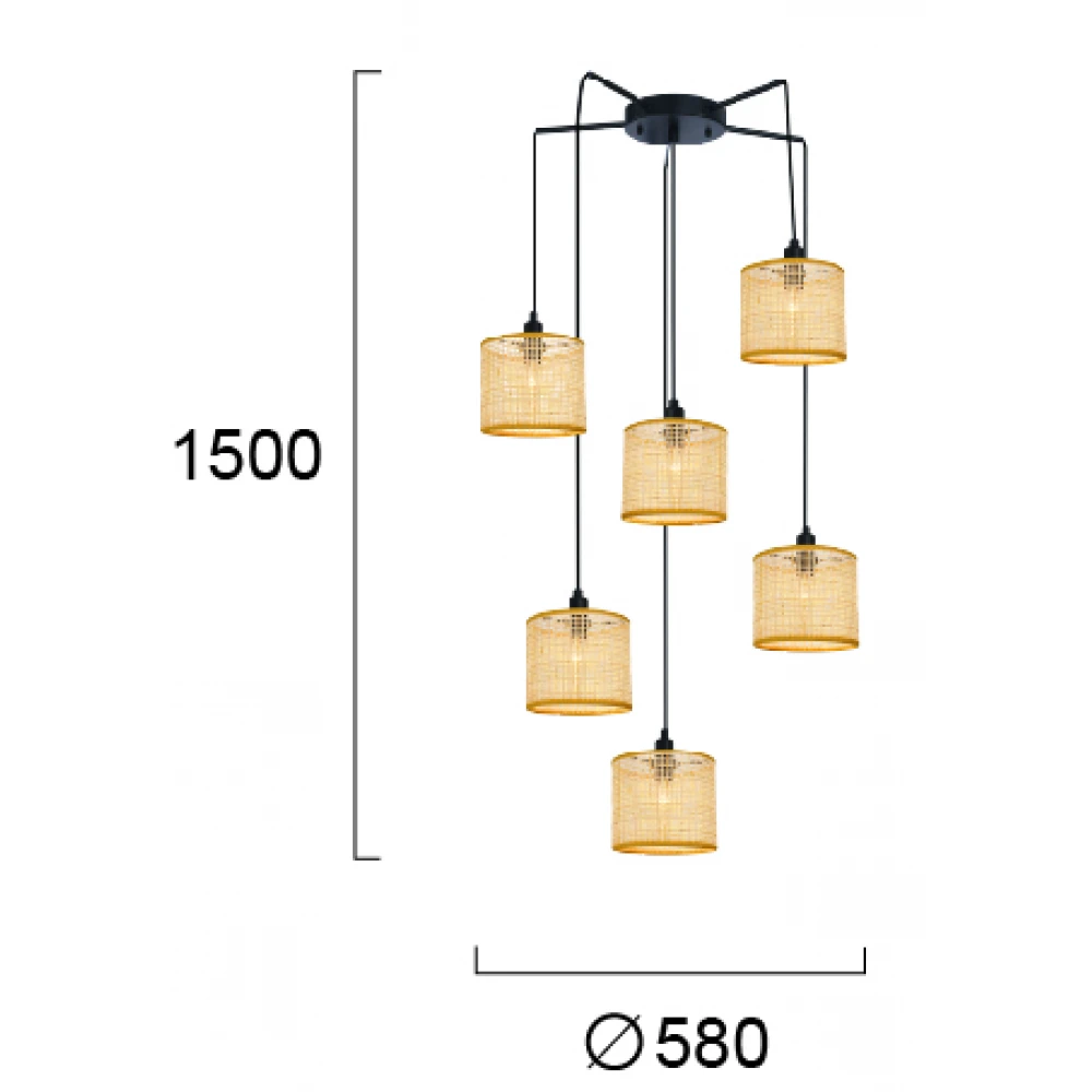 Κρεμαστό Φωτιστικό Πολύφωτο Από Rattan 6xE14 ERICA - VIOKEF