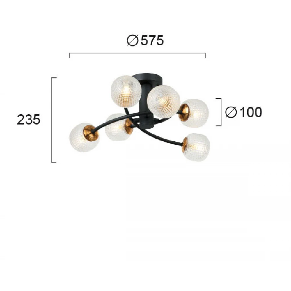Πλαφονιέρα Μεταλλική Με Γυαλί Εξάφωτη 6x G9 IFIGENIA - Viokef