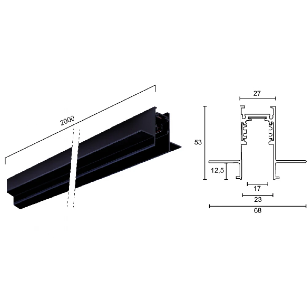 Μαγνητικό Track Rail Χωνευτό Trimless 2 ΜΕΤΡΩΝ με Tάπες και Κάλυμμα Viokef