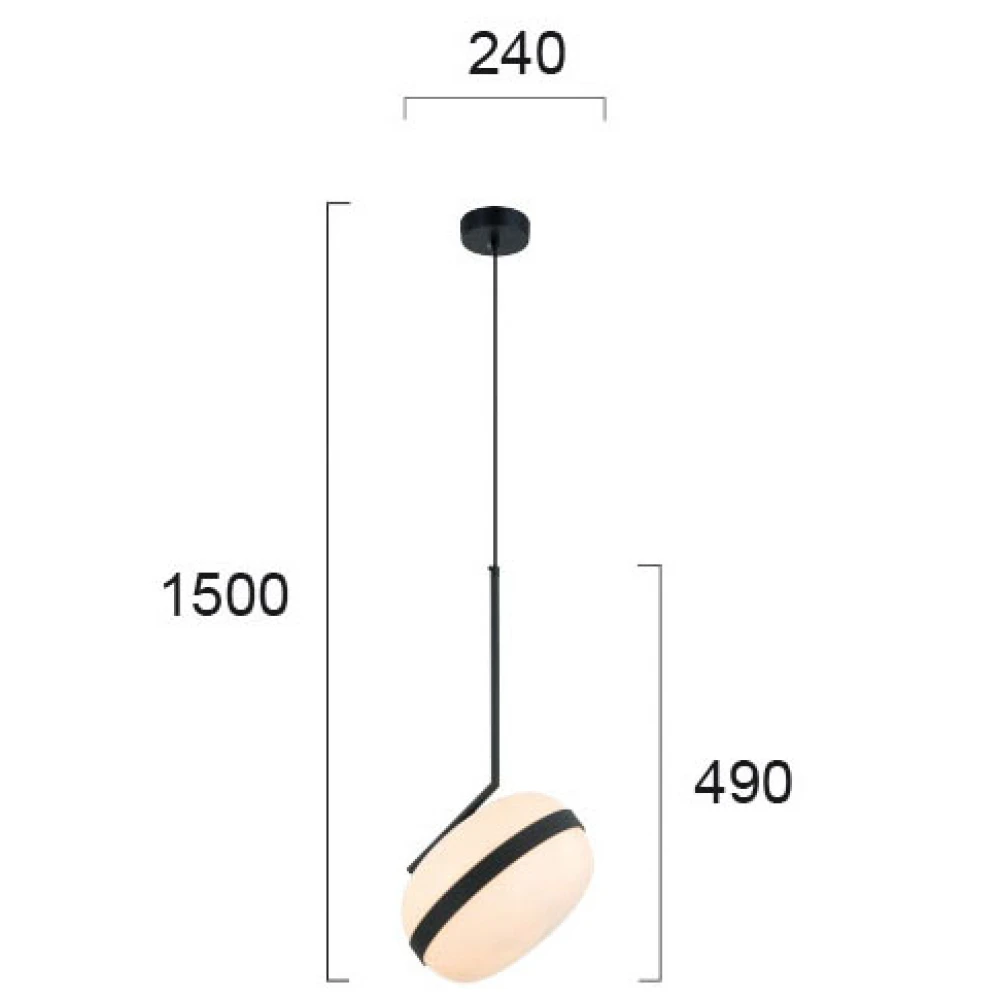 Κρεμαστό Φωτιστικό Μονόφωτο Μαύρο Μεταλλικό Με Οπάλ Γυαλί 1xE27 PALMA - Viokef