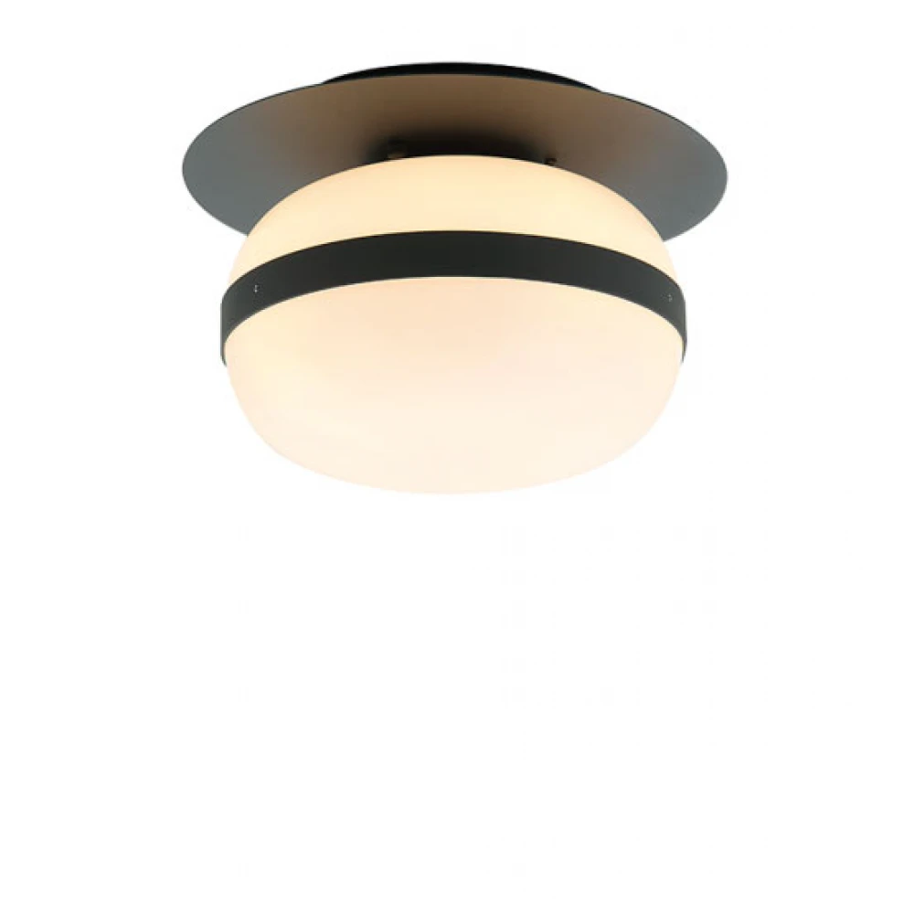 Πλαφονιέρα Μαύρη Μεταλλική Με Οπάλ Γυαλί 1xE27 PALMA - Viokef